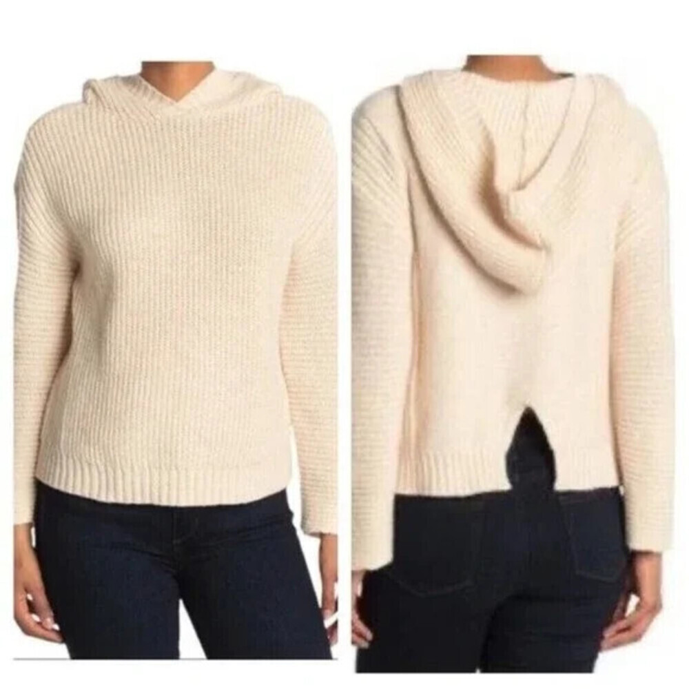 Abound Women'sCozy Ribbed Knit Hoodie Sweatshirt In Beige Oatmeal Heather Size L